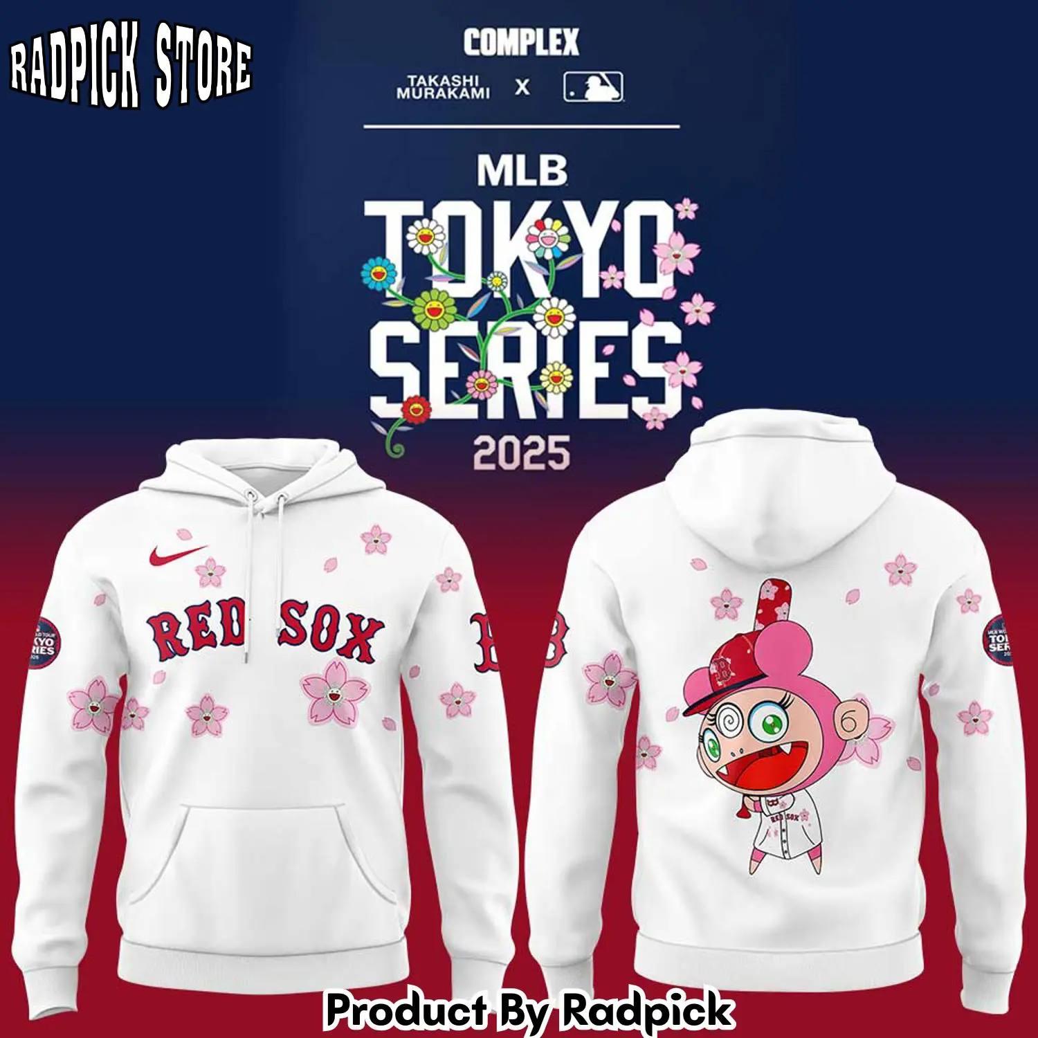 Boston red sox takashi murakami x mlb world tour tokyo series white hoodie joggers hoodie and long pants set rp291892